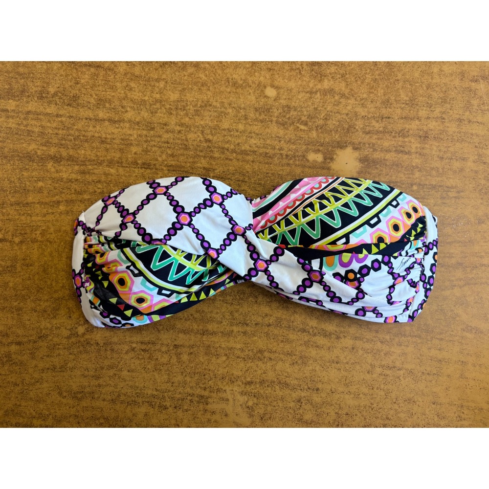 Trina Turk Womens Geometric Print Bandeau Bikini Top Multi‎ Color Size 4